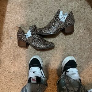 Brown Snake-Print Women’s Ankle Boots